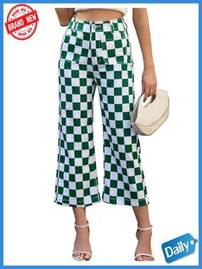 High Rise Straight Leg Cropped Checkered Jeans St Patrick's Day Outfit